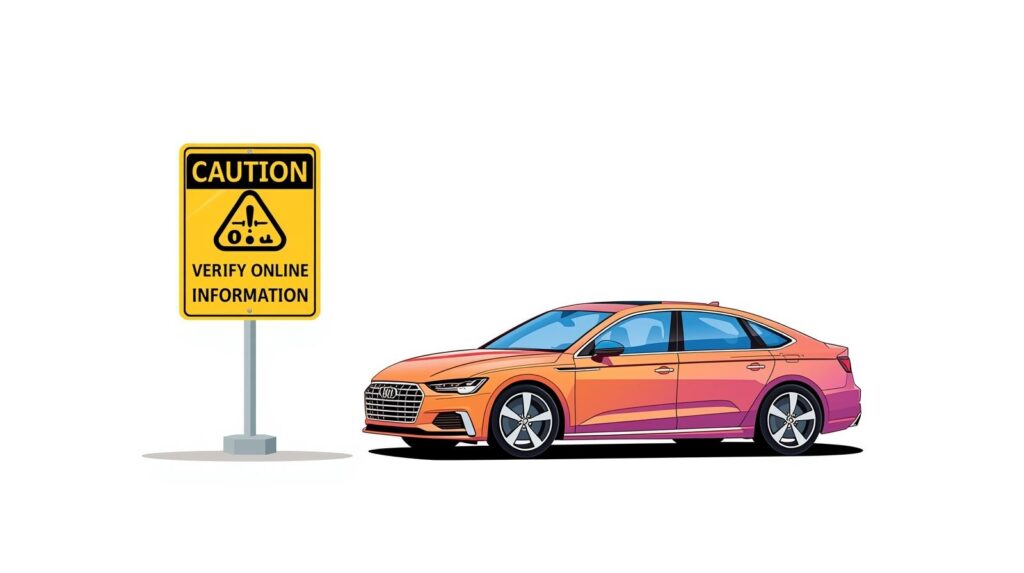 ネット情報に注意することを示す注意マーク付きの車のイラスト